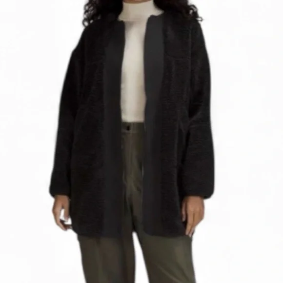 Lululemon Collarless Textured Fleece Full Zipjacket in black,Size 4 - Picture 3 of 11